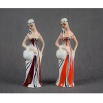Woman with a Basket figurine (Mushroom Picker), Wałbrzych, 1960s. (red)