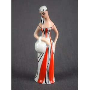 Woman with a Basket figurine (Mushroom Picker), Wałbrzych, 1960s. (red)