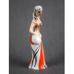 Woman with a Basket figurine (Mushroom Picker), Wałbrzych, 1960s. (red)