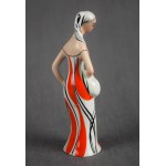 Woman with a Basket figurine (Mushroom Picker), Wałbrzych, 1960s. (red)