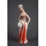 Woman with a Basket figurine (Mushroom Picker), Wałbrzych, 1960s. (red)