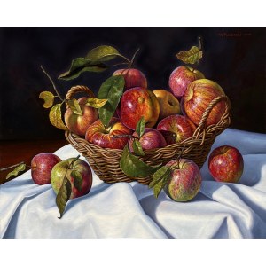 Wojciech Piekarski, Still Life with a Basket of Apples, 2022