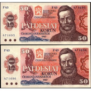 Czechoslovakia. 1987 50 Korun Prefix F 43 - 2 Consecutive Pieces