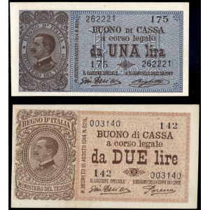 Italy. 1914 1 & 2 Lire - 2 Pieces