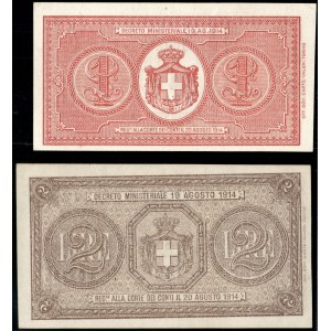 Italy. 1914 1 & 2 Lire - 2 Pieces