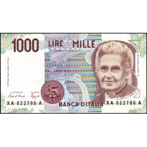 Italia. 1990, 1000 lire - Prefisso XA/A - Raro primo prefisso sostitutivo