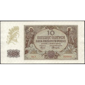 Pologne. 1940, 10 zlotys, préfixe J