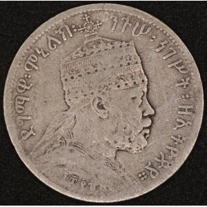 Ethiopia. 1889 1/4 Birr - Menelik II - Modified Portrait - Silver