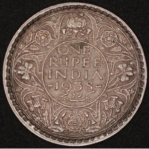 India. 1938 1 Rupee - George VI - With Dot - Silver