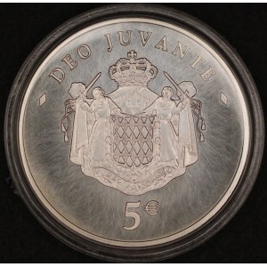 Monako. 2008 – 5 eur Albert II. (Deo Juvante) – striebro