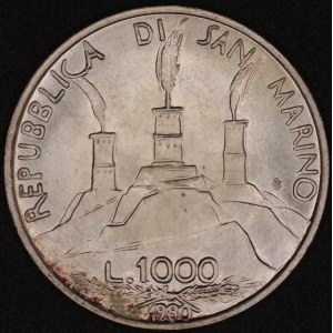 San Marino. 1980 1000 Lire - San Benedetto Abate - Silver