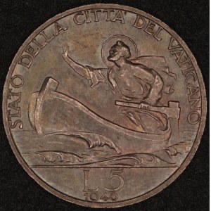 Vatican. 1940 5 Lire - Pius XII - Silver
