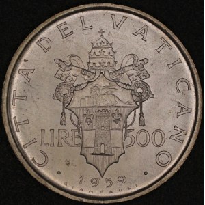 Vatican. 1959 500 Lire - John XXIII - Silver