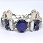 Large Silver Bracelet with Amethysts and Pearls