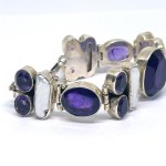 Large Silver Bracelet with Amethysts and Pearls