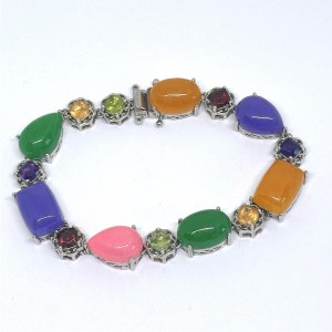 Silver bracelet with multiple natural stones