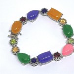 Silver bracelet with multiple natural stones