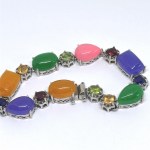 Silver bracelet with multiple natural stones
