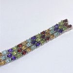 Silver bracelet with multiple natural stones
