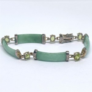 Silver bracelet with natural jade and peridots