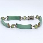 Silver bracelet with natural jade and peridots