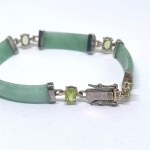 Silver bracelet with natural jade and peridots