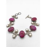 Silver bracelet with large natural rubies and pearls