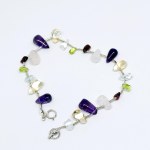 Silver bracelet with multiple natural stones