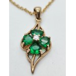375/9K gold necklace with white and green stones