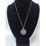 Silver Necklace with Emeralds and 0.08 Ct Diamonds