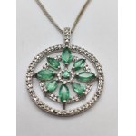 Silver Necklace with Emeralds and 0.08 Ct Diamonds