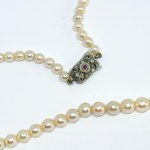 Belle Epoque gold necklace with Akoya pearls, 0.06 Ct diamonds, and a ruby