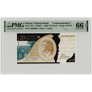 20 zlotych, 2009, Fryderyk Chopin, FC 0050006 series, PMG 66 EPQ