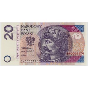 20 zlotých 2016, nízké sériové číslo BM 0000476