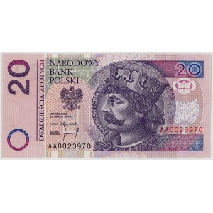 20 zlotych, 1994, series AA 0023970