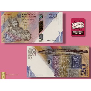 20 zlotych 2025, low serial number BR 0000458, Millennium of the Coronation of Bolesław Chrobry, banknote in an NBP case