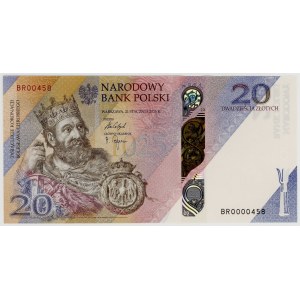 20 zlotych 2025, low serial number BR 0000458, Millennium of the Coronation of Bolesław Chrobry, banknote in an NBP case