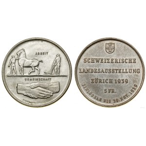 Switzerland, 5 francs, 1939, Bern