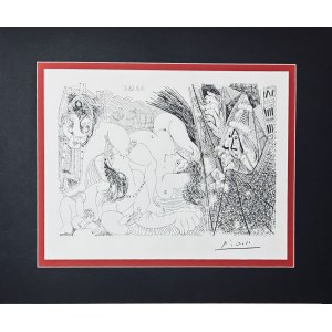 Pablo Picasso (1881-1973), Rafael i Fornarina IV z papieżem rozsuwającym kurtynę (Raphael et la Fornarina IV : avec le Pape tirant le rideau), z cyklu „347”