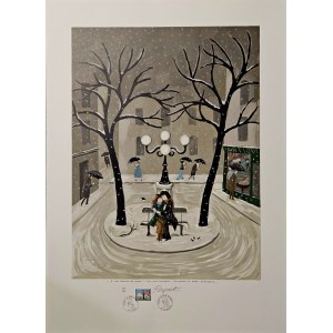 Raymond Peynet (1908–1999), „Je vous donnerai ma grippe…“ (Ich werde dir meine Grippe geben…), aus der Serie „Les Amoureux“ (Die Verliebten), 1985