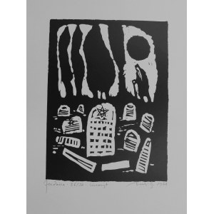 Jerzy Duda-Gracz, *At the Cemetery* from the “Judaica” series (1964, later print)