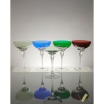 Set of 5 tall martini glasses, beautiful artistic glassware.