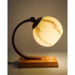 Art Deco-style table/night lamp. Wooden base, shade made of marbled glass. 1940s/1950s.