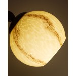 Art Deco-style table/night lamp. Wooden base, shade made of marbled glass. 1940s/1950s.