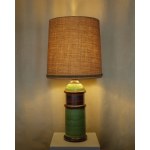 Large ceramic table/floor lamp, original shade made of thickly woven fabric, from the 1960s/1970s.