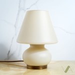 Mushroom-shaped table/night lamp. Ivory-colored glass shade.