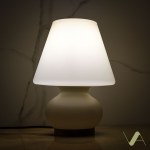 Mushroom-shaped table/night lamp. Ivory-colored glass shade.