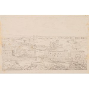 École italienne du XIXe siècle, lot de neuf dessins représentant des vues et des paysages
