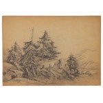 École italienne du XIXe siècle, lot de neuf dessins représentant des vues et des paysages