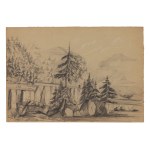 École italienne du XIXe siècle, lot de neuf dessins représentant des vues et des paysages